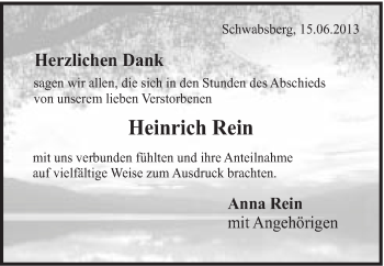 Traueranzeige von Heinrich Rein von Schwäbische Post