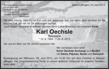 Traueranzeige von Karl Oechsle von Schwäbische Post