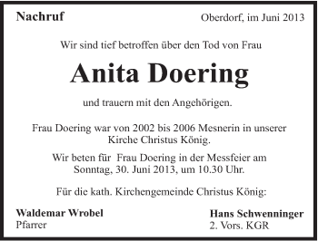 Traueranzeige von Anita Doering von 082