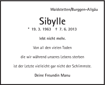 Traueranzeige von Sibylle  von Gmünder Tagespost