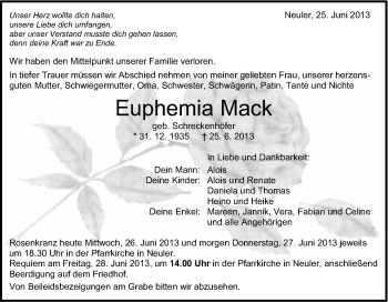 Traueranzeige von Euphemia Mack von Schwäbische Post