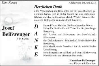 Traueranzeige von Josef Beißwenger von Gmünder Tagespost