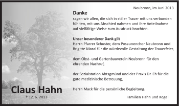 Traueranzeige von Claus Hahn von Schwäbische Post