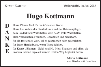 Traueranzeige von Hugo Kottmann von Gmünder Tagespost
