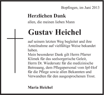 Traueranzeige von Gustav Heichel von Schwäbische Post