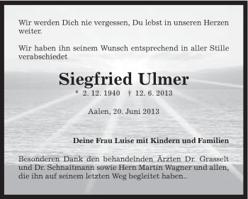 Traueranzeige von Siegfried Ulmer von Schwäbische Post