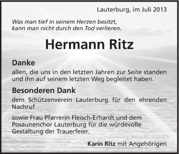 Traueranzeige von Hermann Ritz von 020