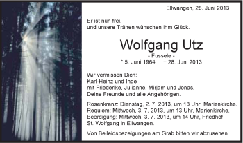 Traueranzeige von Wolfgang Utz von Schwäbische Post
