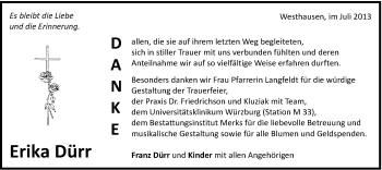 Traueranzeige von Erika Dürr von Schwäbische Post