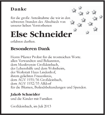 Traueranzeige von Else Schneider von Gmünder Tagespost