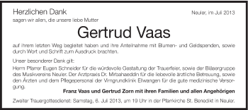 Traueranzeige von Gertrud Vaas von Schwäbische Post