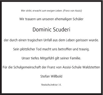 Traueranzeige von Dominic Scuderi von Gmünder Tagespost