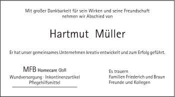Traueranzeige von Hartmut Müller von Gmünder Tagespost
