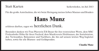 Traueranzeige von Hans Munz von Gmünder Tagespost
