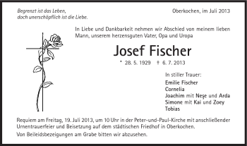 Traueranzeige von Josef Fischer von Schwäbische Post