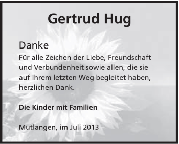 Traueranzeige von Gertrud Hug von Gmünder Tagespost