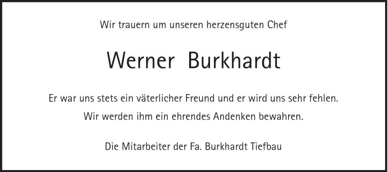  Traueranzeige für Werner Burkhardt vom 11.07.2013 aus Gmünder Tagespost