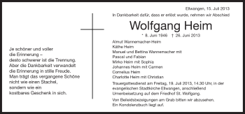 Traueranzeige von Wolfgang Heim von Schwäbische Post