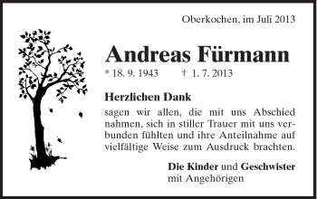Traueranzeige von Andreas Fürmann von Schwäbische Post