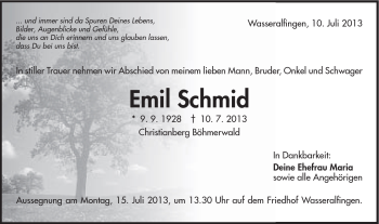 Traueranzeige von Emil Schmid von Schwäbische Post