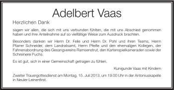 Traueranzeige von Adelbert Vaas von Schwäbische Post