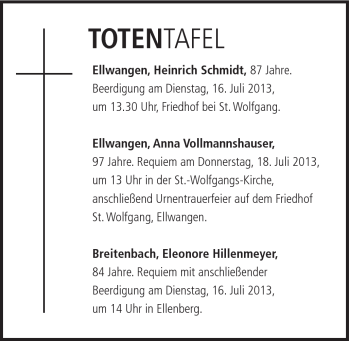 Traueranzeige von Eleonore Hillenmeyer von Schwäbische Post