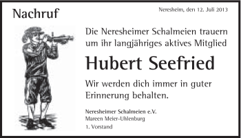 Traueranzeige von Hubert Seefried von Schwäbische Post