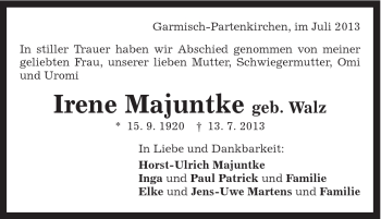 Traueranzeige von Irene Majuntke von Gmünder Tagespost