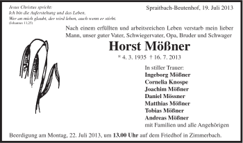 Traueranzeige von Horst Mößner von Gmünder Tagespost
