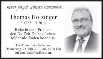 Traueranzeige von Thomas Holzinger von Schwäbische Post