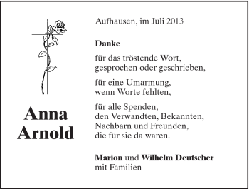 Traueranzeige von Anna Arnold von 082