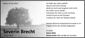 Traueranzeige von Severin Brecht von Schwäbische Post