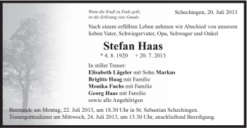 Traueranzeige von Stefan Haas von Gmünder Tagespost