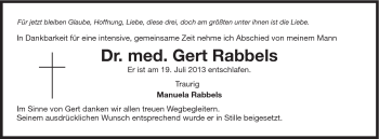 Traueranzeige von Gert Rabbels von Schwäbische Post