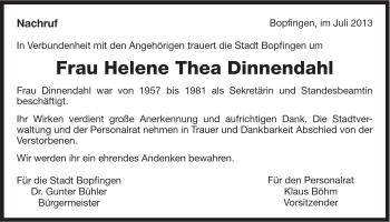 Traueranzeige von Helene Dinnendahl von 082