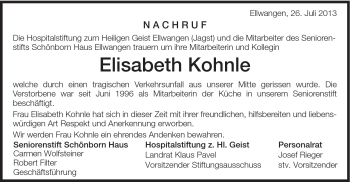 Traueranzeige von Elisabeth + Franz Kohnle von Schwäbische Post