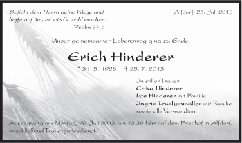 Traueranzeige von Erich Hinderer von Gmünder Tagespost