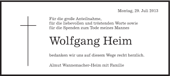 Traueranzeige von Wolfgang Heim von Schwäbische Post