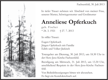Traueranzeige von Anneliese Opferkuch von Schwäbische Post