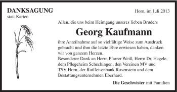 Traueranzeige von Georg Kaufmann von Gmünder Tagespost