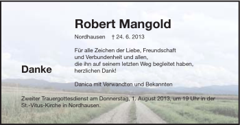 Traueranzeige von Robert Mangold von Schwäbische Post