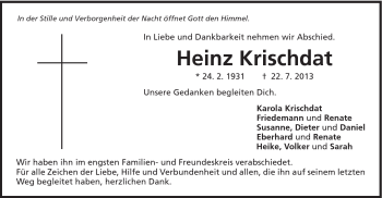 Traueranzeige von 3333 Krischdat von Schwäbische Post