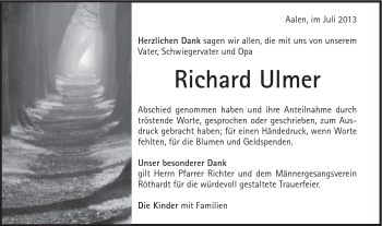 Traueranzeige von Richard Ulmer von Schwäbische Post
