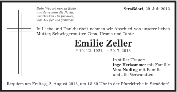 Traueranzeige von Emilie Zeller von Gmünder Tagespost