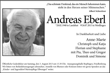 Traueranzeige von Andreas Eberl von Schwäbische Post