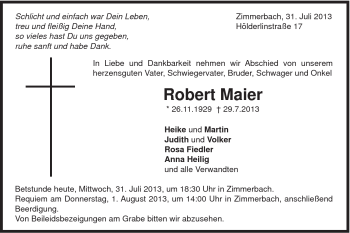 Traueranzeige von Robert Maier von Gmünder Tagespost