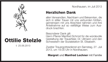 Traueranzeige von Ottilie Stelzle von Schwäbische Post