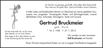 Traueranzeige von Gertrud Bruckmeier von Schwäbische Post