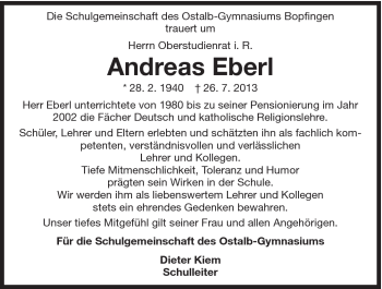 Traueranzeige von Andreas Eberl von 082