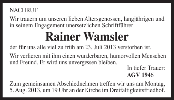 Traueranzeige von Rainer Wamsler von Gmünder Tagespost